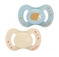 Luc et Léa Nature 2 Sucettes Anatomiques Téterelle Extra-Fine 0-6 Mois - Modèle : Bleu Hérisson et Beige