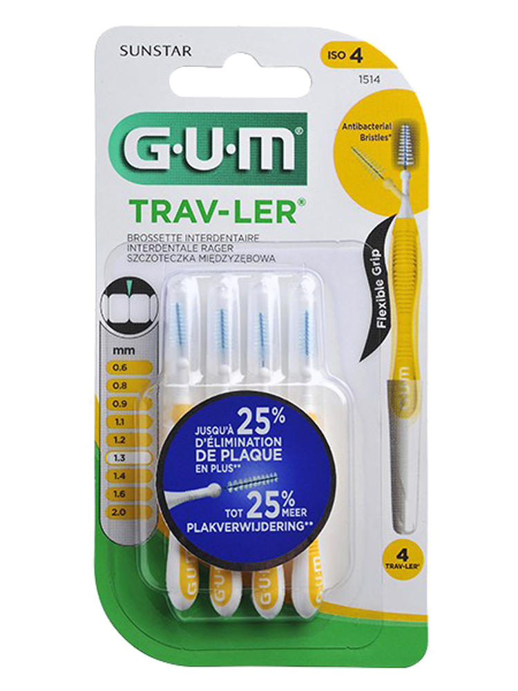 GUM Proxabrush Travler 4 Interdental Brushes Model 1514 1,3 mm