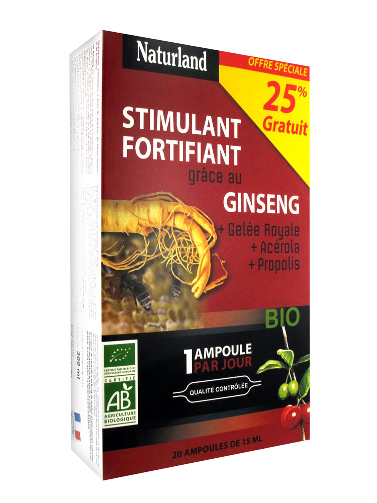 Naturland Panax Ginseng Gelée Royale Acérola Propolis Bio 20 Ampoules