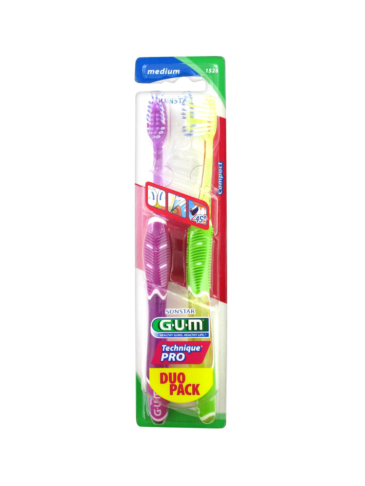 GUM Technique Pro Duo Pack 2 Medium Toothbrushes 1528 Colour Purple