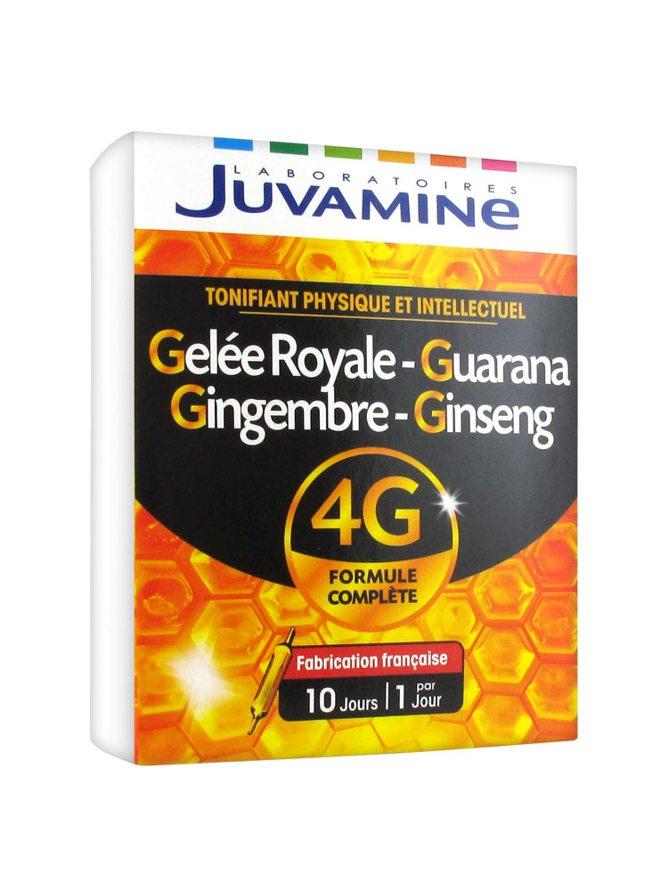 Juvamine Phyto Ginseng Gelée Royale Guarana Gingembre 10 Ampoules