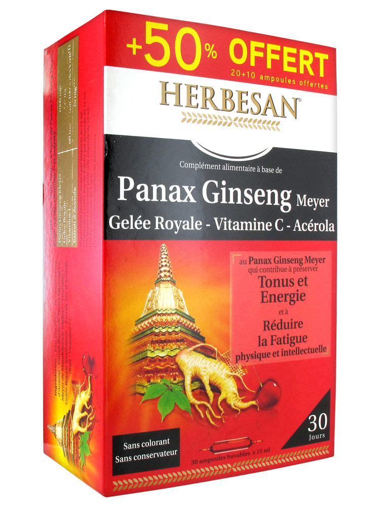 Herbesan Panax Ginseng Meyer Jalea Real Vitamina C Acerola 20 Ampollas