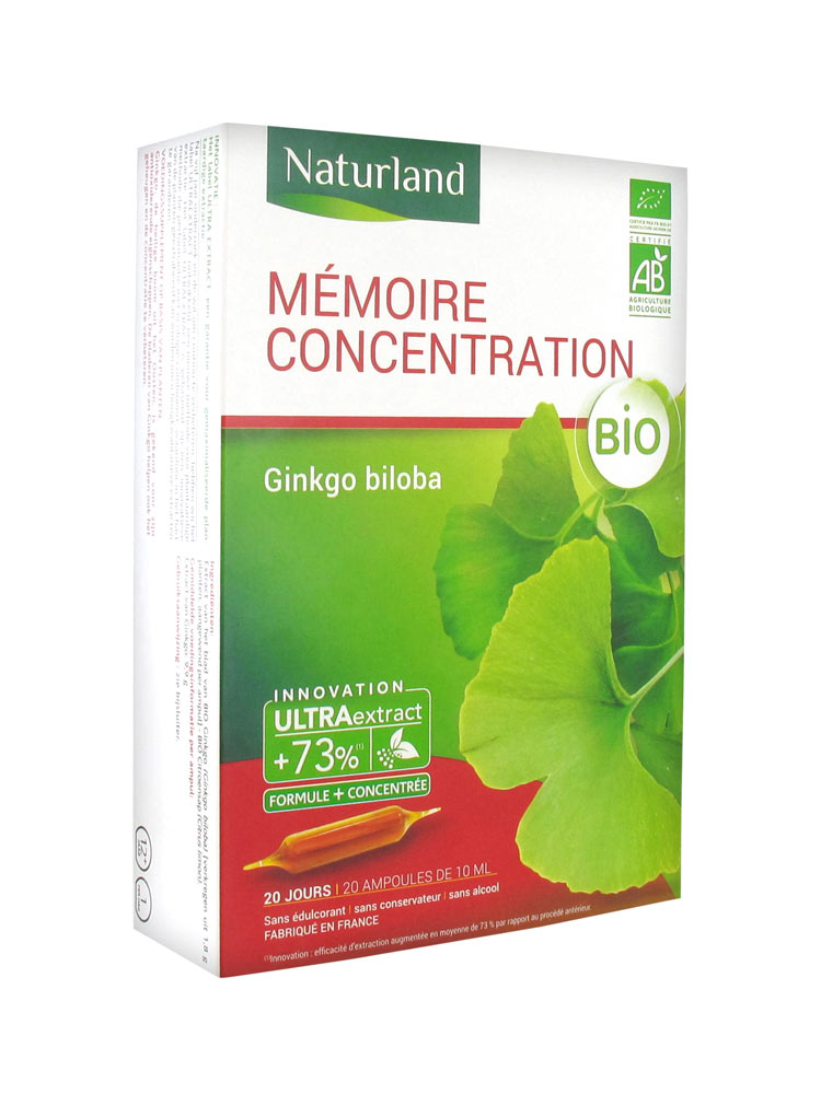 Naturland Mémoire Concentration Bio 20 Ampoules Buvables de 10 ml