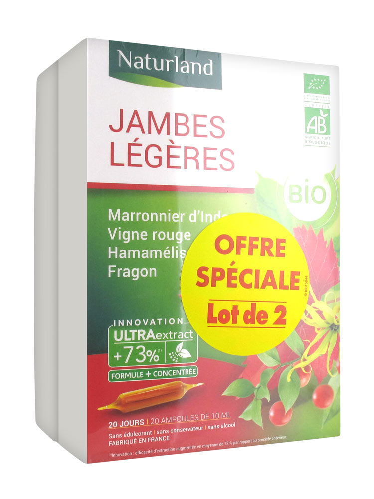 Naturland Jambes Légères Bio Lot de 2 x 20 Ampoules Buvables
