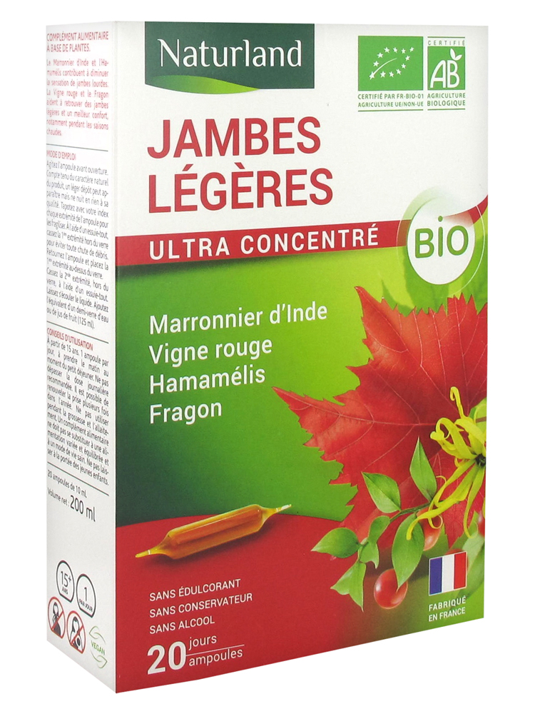 Naturland Jambes Légères Bio 20 Ampoules Buvables de 10 ml