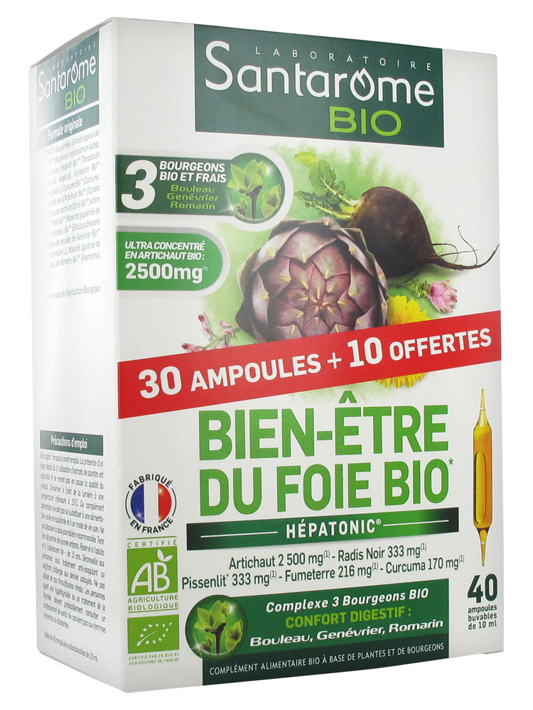 Santarome Bio BienÊtre du Foie Bio 30 Ampoules + 10 Ampoules Offertes