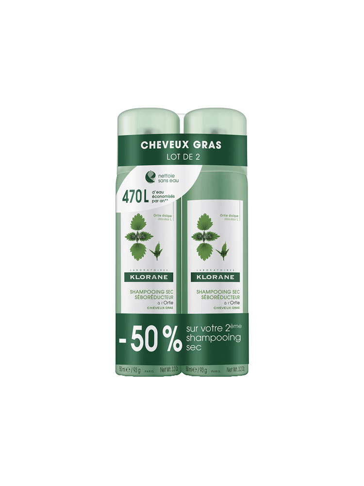 Klorane Dry Seboregulating Shampoo With Nettle Extract 2 X 150ml