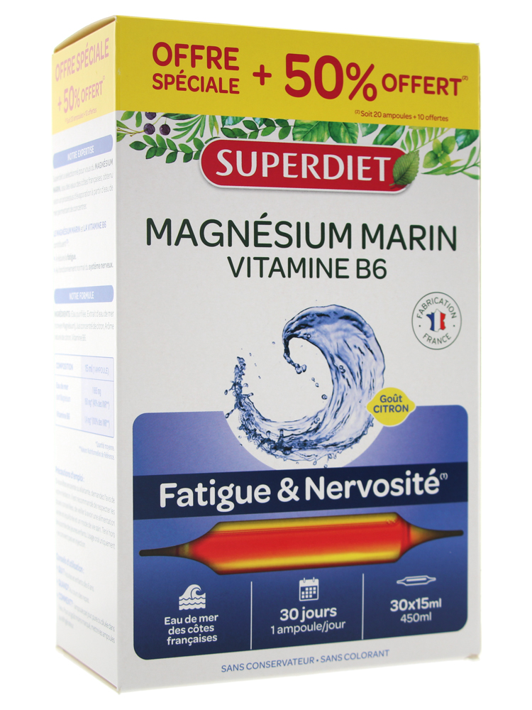 Super Diet Magnesio Marino + Vitamina B6 30 Ampollas Incluyendo 50% Libre