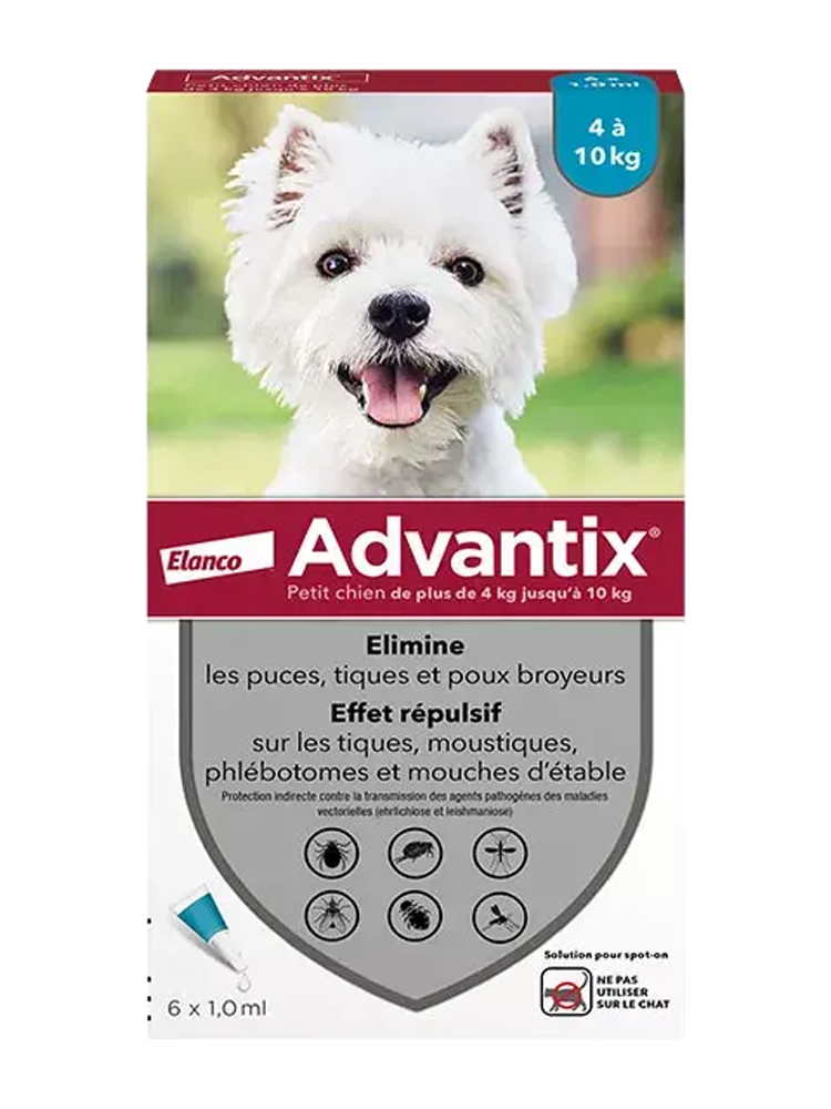 Bayer Advantix Spoton Lösung Für Kleine Hunde 4 Bis 10 kg 6 Pipetten