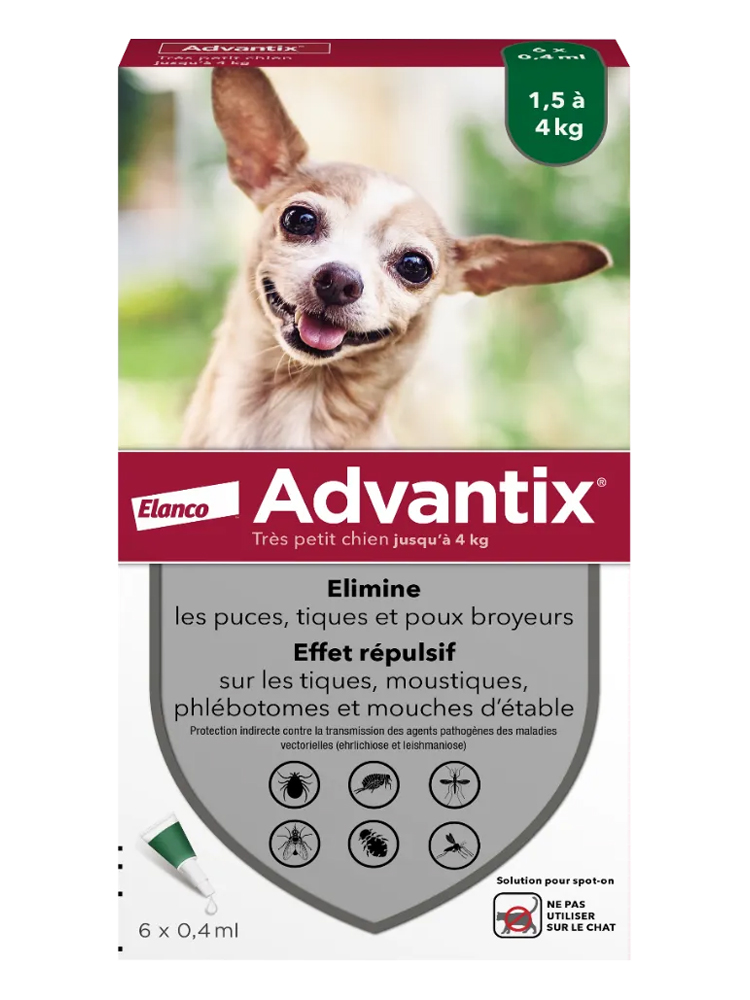 Bayer Advantix Spoton Lösung Für Sehr Kleine Hunde Bis 4 kg 6 Pipetten