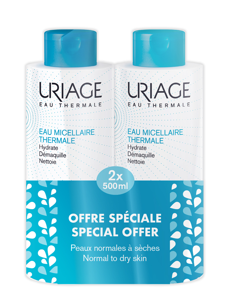 Uriage Eau Micellaire Thermale Peaux Normales à Sèches Lot De 2 X 500 Ml