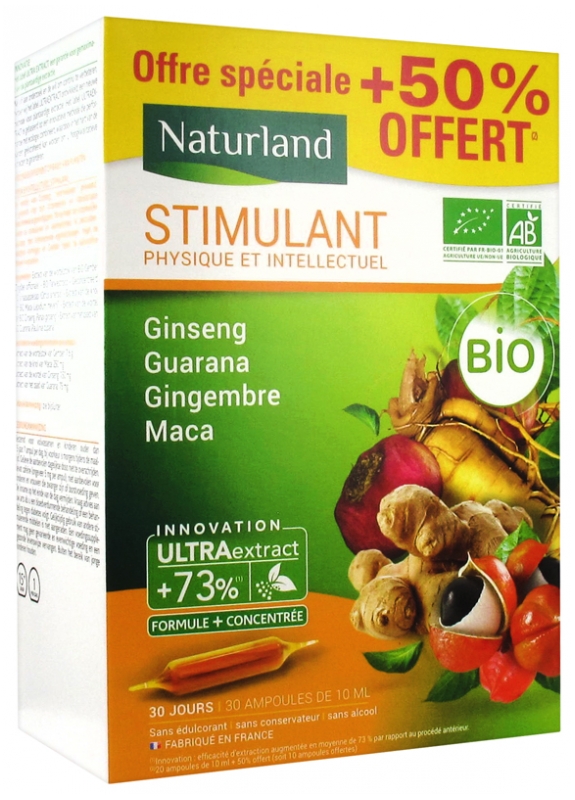 Naturland Stimulant Physique et Intellectuel Bio 20 Ampoules de 10 ml