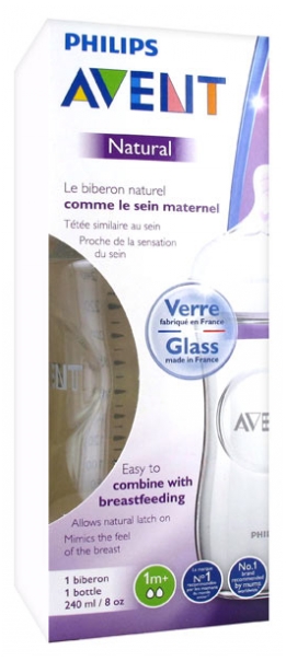 Avent Natural Glass Baby Bottle 240ml 1 Month and