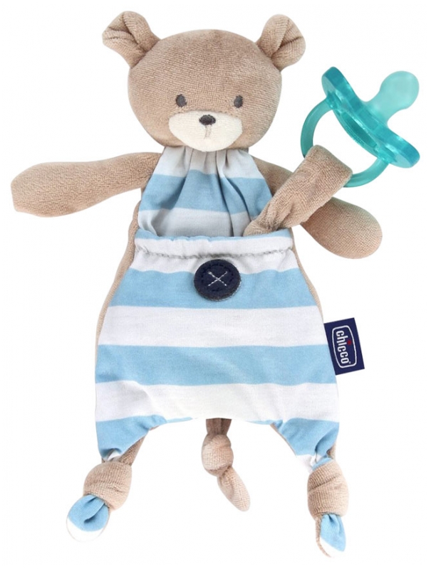 Chicco Pocket Friend Doudou AttacheSucette 0 Mois et + Modèle Ours Bleu