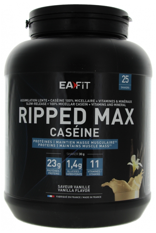 EAFIT Ripped Max Caseina Vaniglia 750g - Proteine A Lento Rilascio, 100% Caseina Micellare, BCAA, Basso Zucchero