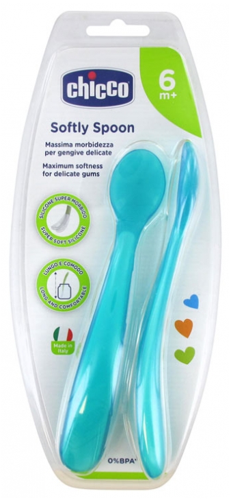 Chicco Softly Spoon 2 Cuilleres Souples 6 Mois Et Couleur Bleu