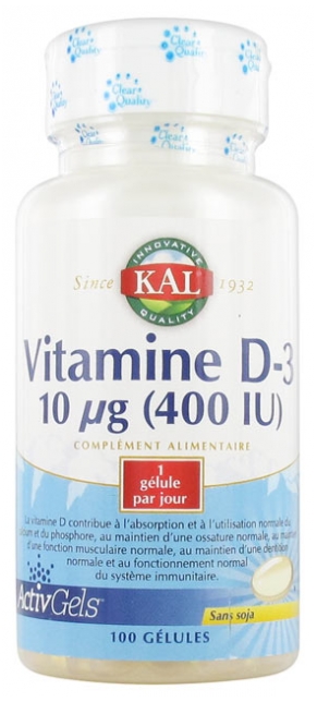 Kal Vitamine D 3 10 µg 400 Iu 100 Gelules