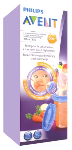 Avent Pots De Conservation Reutilisables 240 Ml 6 Mois Et 5 Pots