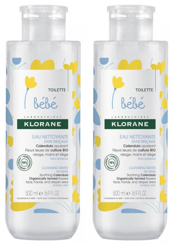 Klorane Bebé Set de Agua de Limpieza sin Diluir de 2 x 500 ml
