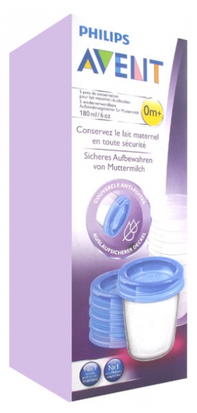 Avent Pots De Conservation Pour Lait Maternel Reutilisables 180 Ml 0 Mois Et 5 Pots