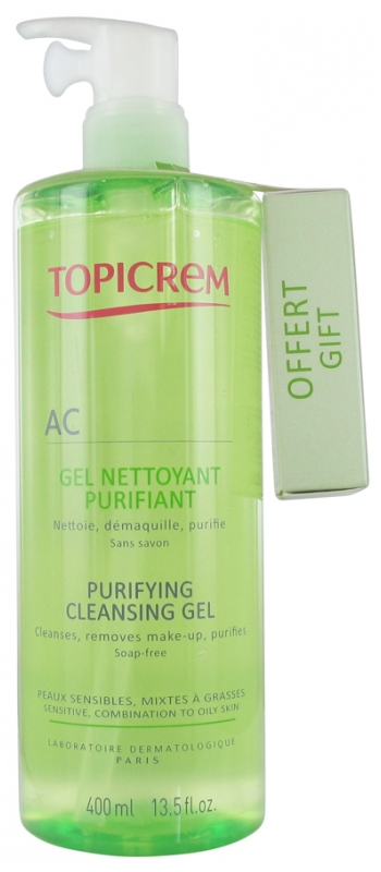 Topicrem AC Purifying Cleansing Gel 400 ml + Matifying Care 5 ml Free