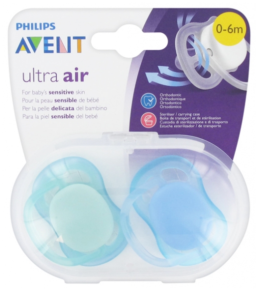 Avent 2 Sucettes Ultra Air 0 6 Mois Couleur Vert Et Bleu