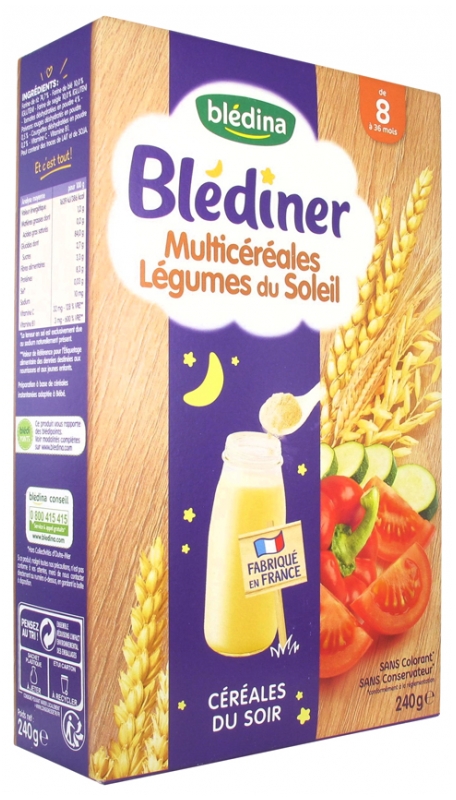 Bledina Blediner Cereales Du Soir Multicereales Legumes Du Soleil De 8 A 36 Mois 240 G