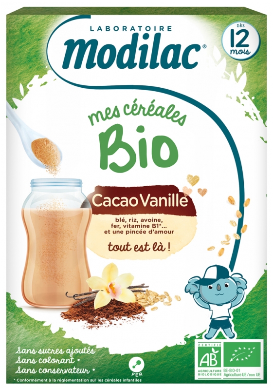 Modilac Mes Cereales Bio Des 12 Mois Cacao Vanille 250 G