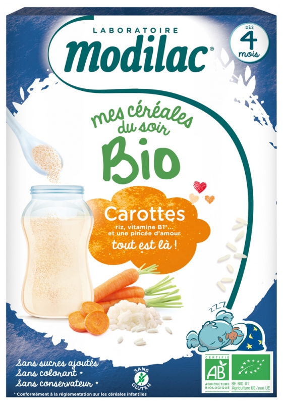 Modilac Mes Cereales Du Soir Bio Des 4 Mois Carottes 250 G