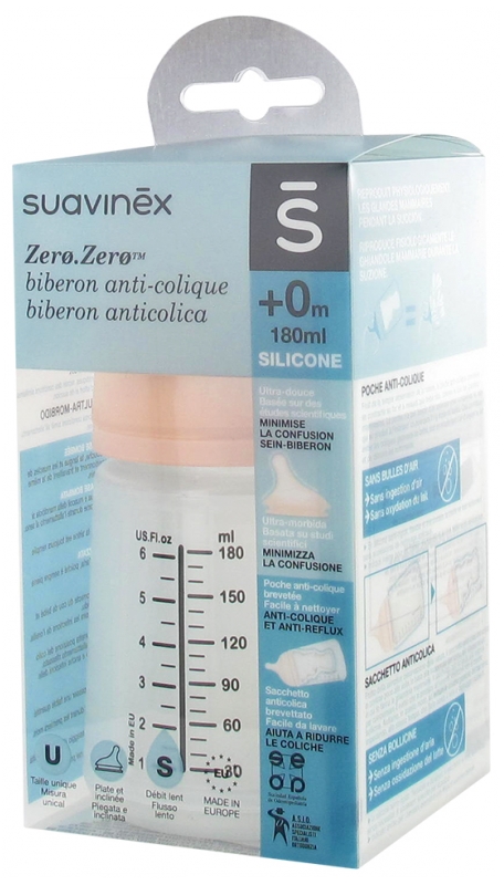 Suavinex Care Zero Zero Biberon Anti Colique Debit Lent 180 Ml 0 Mois Et