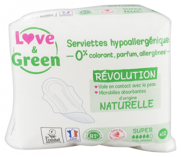 Love & Green Serviettes Hypoallergéniques Super 12 Serviettes
