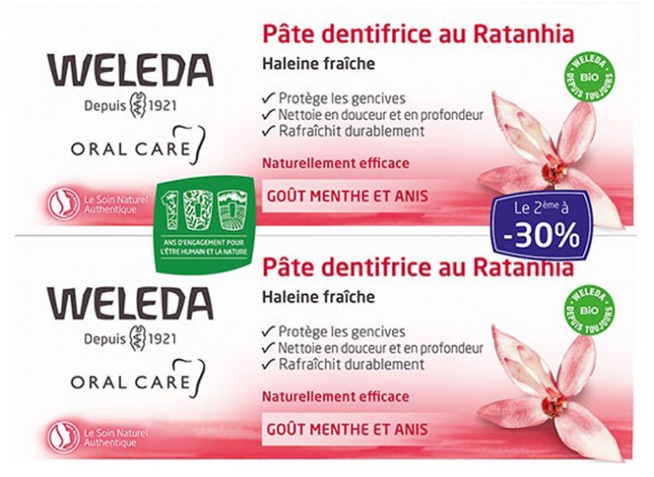 Weleda Pate Dentifrice Au Ratanhia Lot De 2 X 75 Ml