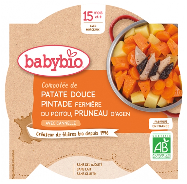 Babybio Sweet Potato Compote Guinea Fowl Prune 15 Months And Organic 260g