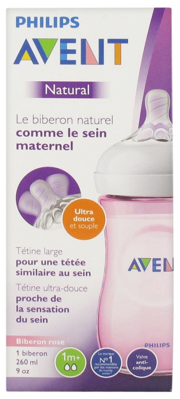 Avent Natural Biberon 260 Ml 1 Mois Et Couleur Rose