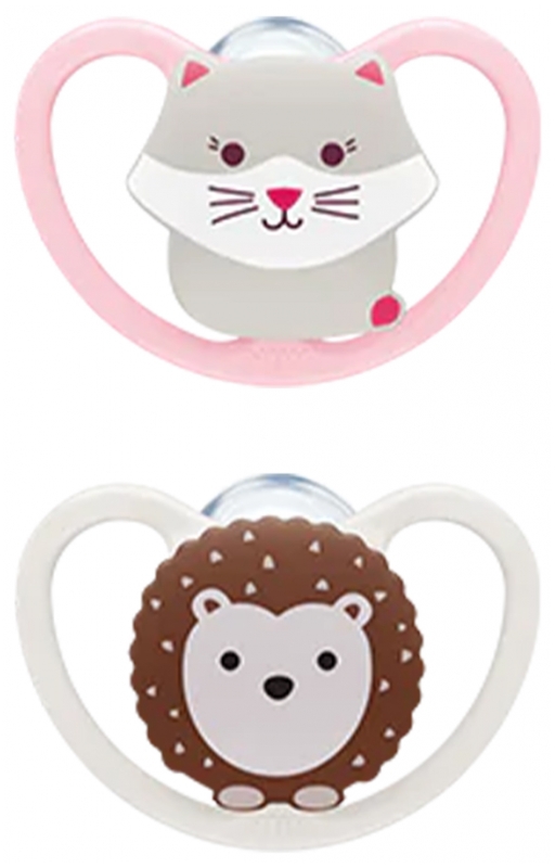 Nuk Space 2 Silicone Soothers 0 6 Months Model Pink Cat Hedgehog