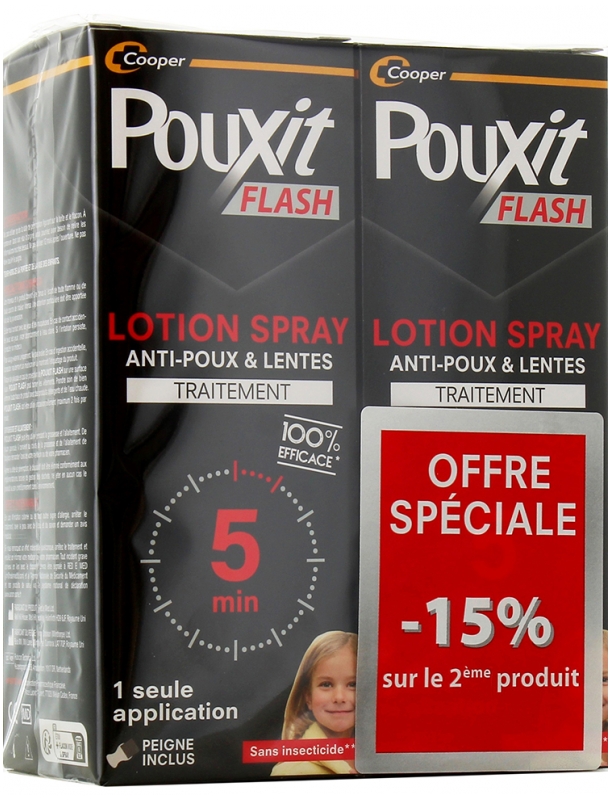 Pouxit Flash Anti-Poux et Lentes Spray Lot de 2 x 150 ml Offre Spéciale