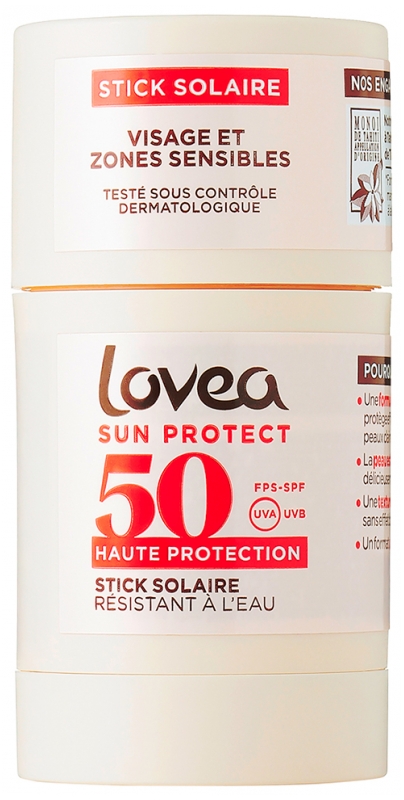Lovea Stick Solaire Visage & Zones Sensibles Monoï de Tahiti Haute Protection SPF50 40 g